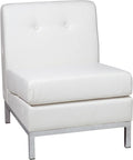 OSP Home Furnishings Wall Street Faux Leather Armless Chair with Box-Spring Cushion Button Tufted Back and Chrome Finish Base White