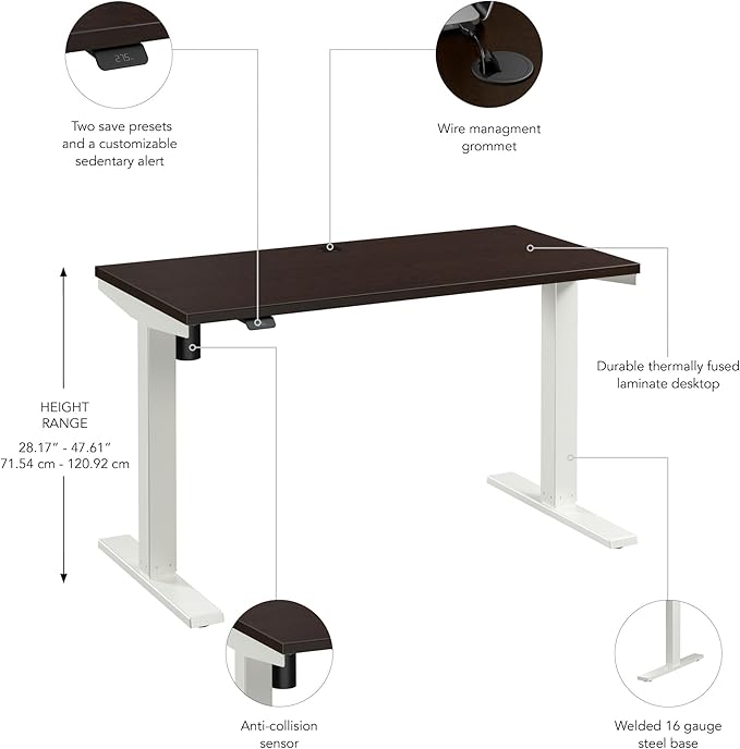 Bush Business Furniture 48-inch Electric Height Adjustable Standing Desk Ergonomic Sit-Stand Computer Table for Home and Professional Office Move 40 Series Mocha Cherry with White Base