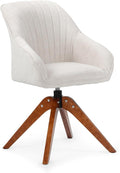 Athena Collection Modern Accent Chair Comfy Swivel Reading Chair for Adults Soft Upholstered Fabric Armchair with Wooden Legs for Living Room Bedroom Dorm Office White