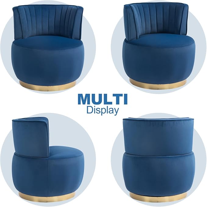 360 Swivel Barrel Chair Velvet Modern Accent Chair Upholstered Mid Century Comfy Arm Chair Round Sherpa Side Chair for Nursery Living Room Bedroom Office Waiting Room Blue