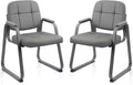 CLATINA Leather Guest Chairs Set of 2 Office Reception with Padded Arms Desk Chair with Sled Base for Office Conference Waiting Room Grey