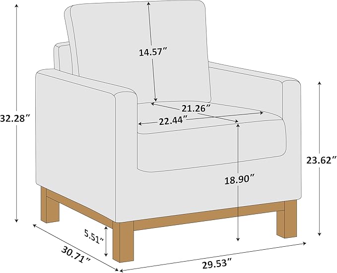 VANOMi Accent Chair 29.5 Reading Chair Modern Living Room Chair with Thick Cushion&ampWood Base Comfy Upholstered Boucle Armchair Single Sofa for Bedroom Office White