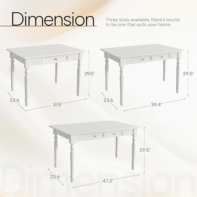 Solid Wood White Desk with Drawers47.2'' Small Computer Desk for Small SpacesGaming Study Home Office Desks for WorkStudent PC Desk for BedroomEscritorios para Cuartos