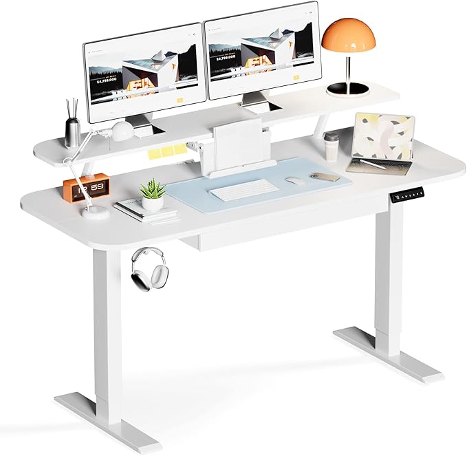 COMHOMA Electric Standing Desk with Drawers 55 x 24 Inch Sit Stand up Desk