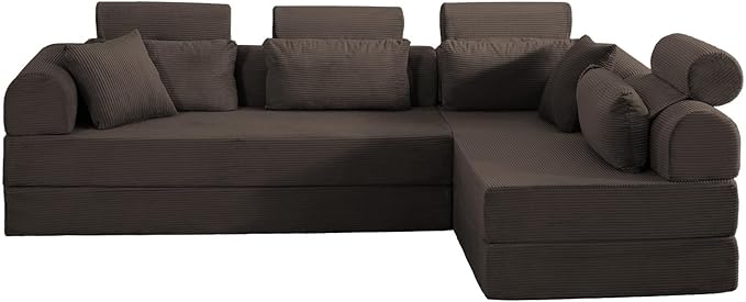 KEIKI 106 4Seat Modular Sectional Corduroy Sofa Couch for Rustic Home Apartment Living Family Friendly Rustic Homeowners Soft Plush Comfortable Cozy Relaxing Lounge Contemporary Design Brown