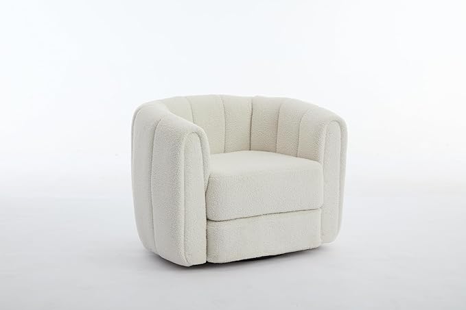 Swivel Accent Chair for Livingroom Teddy Fabric 360 Degree Round Swivel Barrel Armchair Wide Upholstered for Living Room Bedroom Reading Waitingroom (White Teddy)