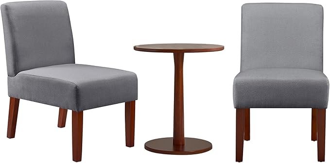 Upholstered Accent Chairs Set with Matching Table 2pcs Slipper Chair Decorative Accent for Living Room Waiting Room Guest Lobby (Grey)