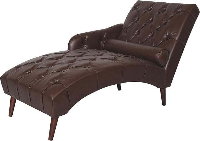 Luxury Indoor Recliner Chair with Pillow &amp Wooden Legs - Tufted Back &amp Arms PU Leather Lounge Chair for Living Room/Bedroom (Dark Brown)