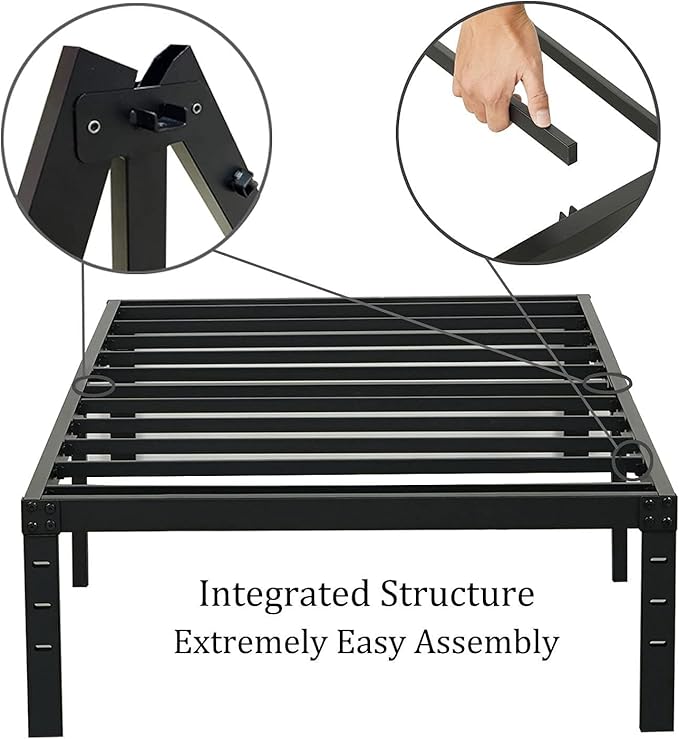 Twin XL Bed Frame 18 inch Tall 3500lbs Heavy Duty Metal Platform with Steel Slats Support 18-inch Bedframe with Ample Storage No Box Spring Needed Sturdy and Noise-Free Black