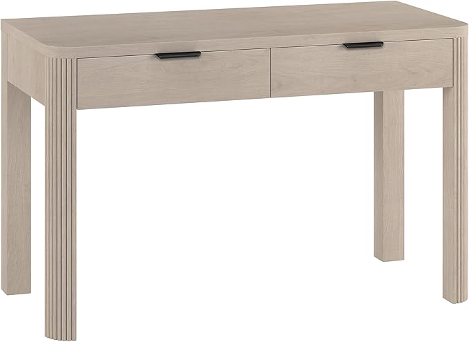 Henn&ampHart 48 Fluted Modern Rectangular Wooden Home Office Desk Computer Desk Writing Table with Ribbed Legs and 2 Storage Drawers for Bedroom Living Room or Home Office Beech White