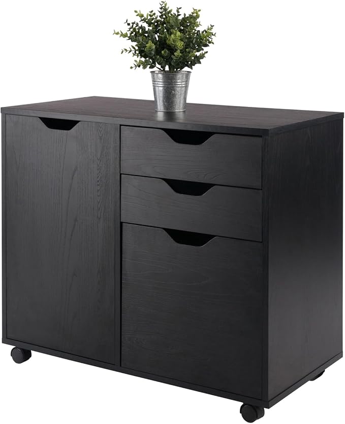 Mobile Filing Cabinet - 2 Section Rolling Storage Cabinet with Lock - Black Office File Organizer