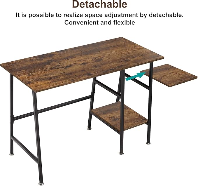 VECELO 43 Inch Computer Desk Writing Study Work Office Table Modern Desk with Shelves Wooden Desk for Home BedroomWalnut Desk