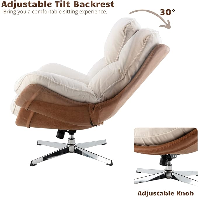 HEAH-YO Swivel Accent Chairs Set of 2 Modern Living Room Chairs with Backrest Upholstered Linen Armless Reading Chairs for Bedroom Beige