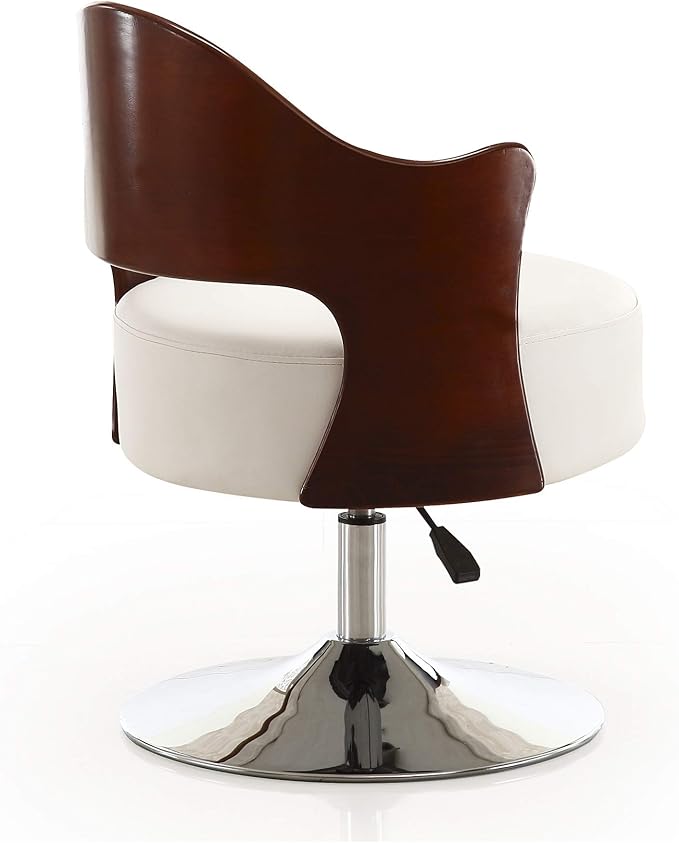Manhattan Comfort Bopper Mid Century Modern Faux Leather Adjustable Swivel Accent Chair with Polished Chrome Base Set of 1 White