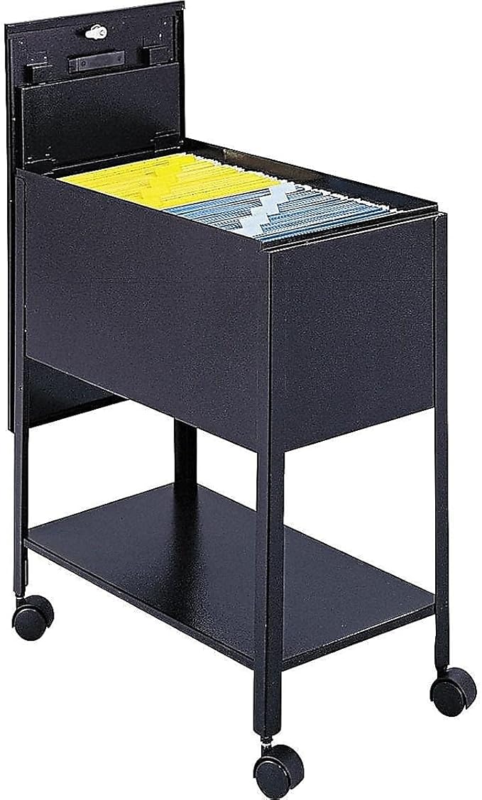 Pemberly Row Extra Deep Mobile Letter Size Tub File Steel Construction Black Finish Lockable with 2 Keys Lower Storage Shelf 4 Swivel Casters Office Filing Cabinet for Letter Folder Organization