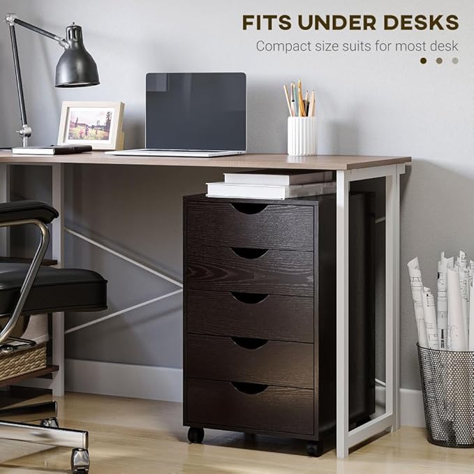 5 Drawer File Cabinet Storage Organizer Filing Cabinet with Nordic Minimalist Modern Style &amp Wheels Brown