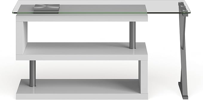 Furniture of America Lilliana Modern Swivel Glass Top S-Shaped Writing Desk for Home Office Studying Room White
