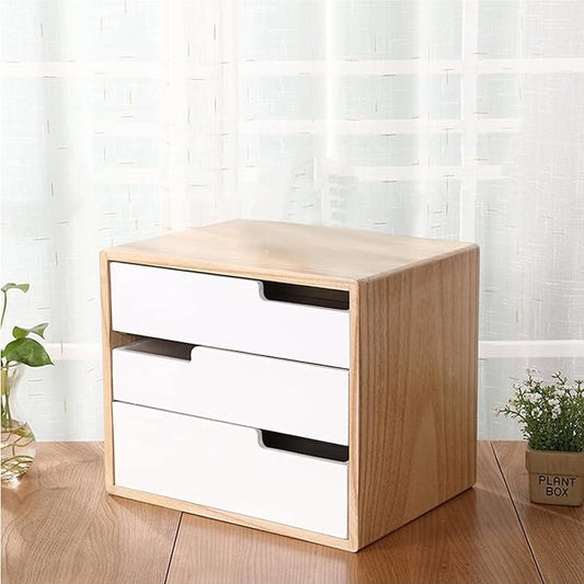 Desktop File Cabinet - Solid Wood Storage Box - Desktop Organizer Multi-Drawer Storage Box Wooden Office Filing Cabinet Storage Unit Store A4 Files/Jewellery/CD (Color : A Size : 3 Layers)