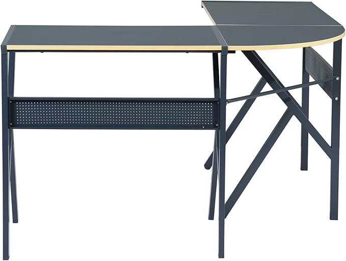 L-Shaped Desk Corner Computer Desk Space-Saving &amp Multifunctional Home Office Desk Writing Workstation Study Desk with Round Corner (Dark Grey)