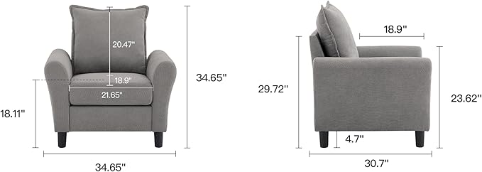 Accent Chair Mid-Century Modern Living Room Chairs Single Armchair Upholstered Reading Chair with Wooden Legs for Living Room/Bedroom/Office/Balcony Light Grey