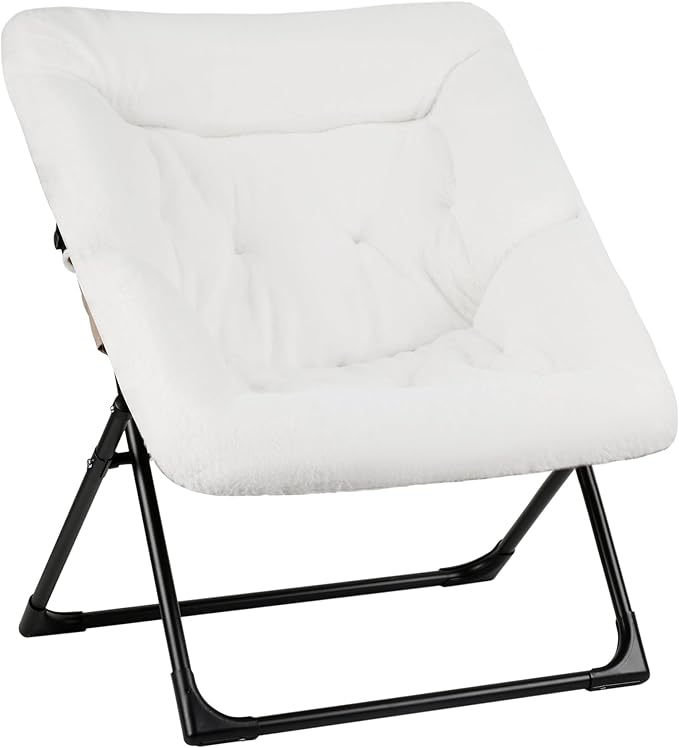 Comfy Saucer Chair for Adults Soft Faux Fur Bedroom Chair Accent Dorm Chairs Flexible Living Room Reading Chairs Oversized Folding Seat for Teens X-Large White