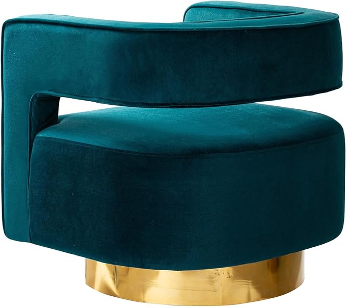 TINA'S HOME Swivel Accent Barrel Chair Modern Velvet Armchair with 3D Curved Open Back &amp Swivel Gold Metal Base Upholstered Club Chair for Living Room Bedroom Nursery Teal(No Assembly Required)