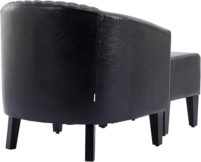 Accent Chair with Ottoman Mid Century Modern Barrel Chair Upholstered Club Tub Round Arms Chair for Living Room