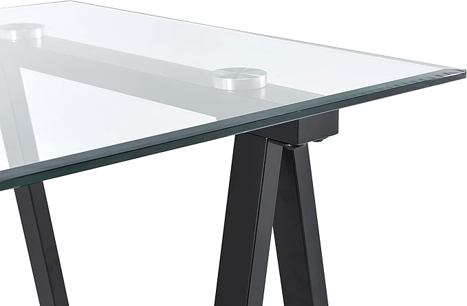 OSP Home Furnishings Middleton 47 Inch Desk with Clear Beveled Glass Top Black Base
