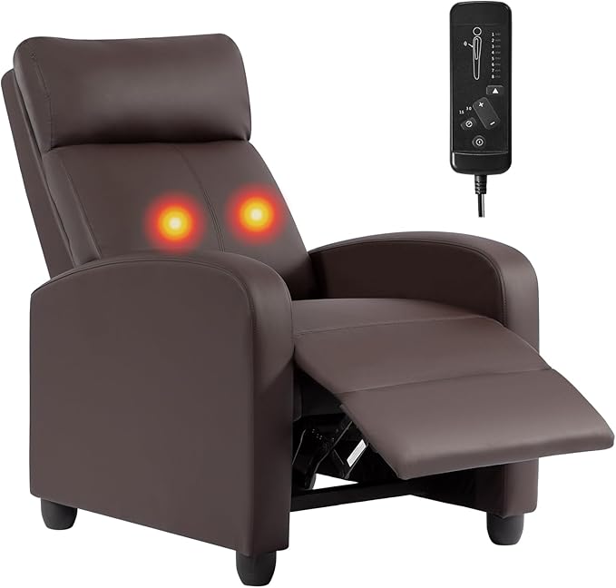 BestMassage | Recliner Chair | with 2 Point Massage Function | Leather Dark Brown | with Lumbar Support Adjustable Push Back Footrest &amp Padded Seat | Easy Assembly | for Living Room Home Theatr