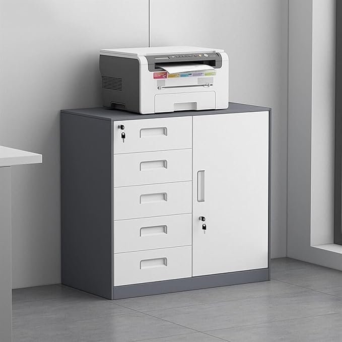 File Cabinet Steel File Cabinet 5 Drawer with Lock Vertical Filing Cabinet Printer Shelf Under Desk Storage(Color:Gray Thickened Style)
