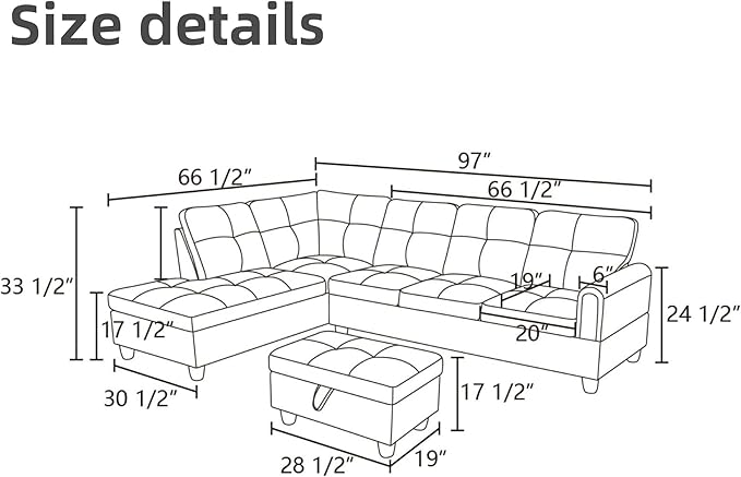 FONTOI L Shaped Sectional Couches for Living Room Modern Modular Sectional Sofa with Ottoman Storage Comfy L Shaped Couch with Chaise for Bedroom Apartment Furniture Coffee