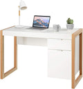 Tangkula Wooden Home Office Desk with Drawer &amp Cabinet PC Laptop Workstation Study Writing Desk Ideal for Bedroom Home Office (White &amp Natural)