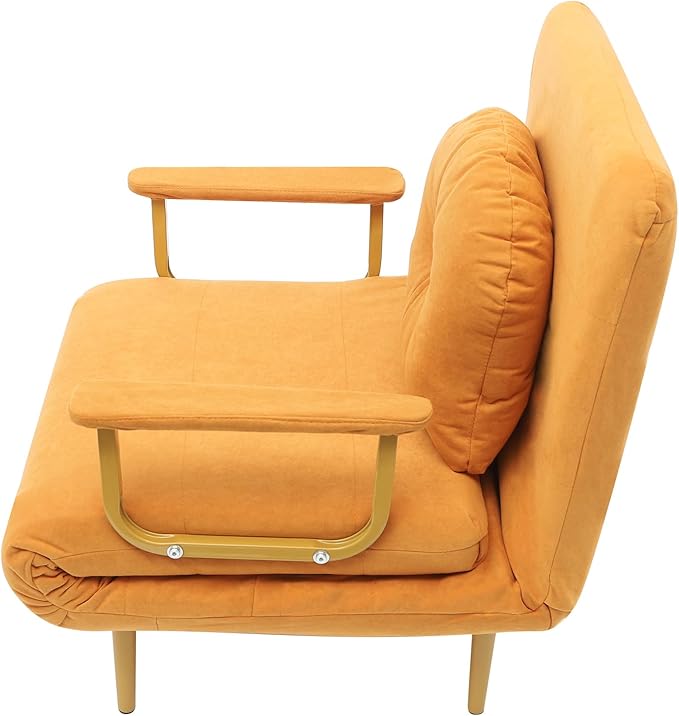 Folding Sofa Bed Convertible Chair with 5-Position Adjustable Backrest &amp Pillow 3 in 1 Sleeper Chair Bed for Living Room Bedroom Office (Orange)
