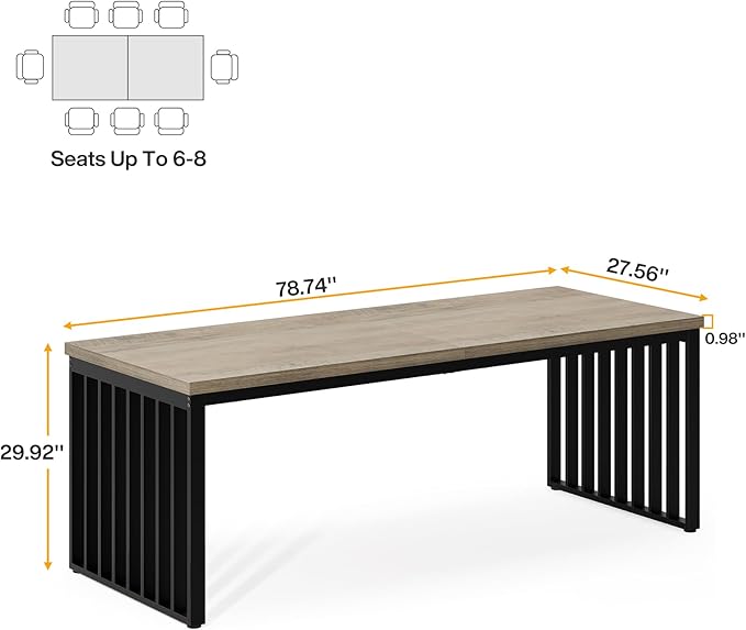 Tribesigns 78.74 Extra Long Computer Desk 2 Person Desk Double Long Desk with Heavy Duty Metal Frame Double Workstation Study Table for Home Office Brown (Without Chair) (Gray &amp Black)