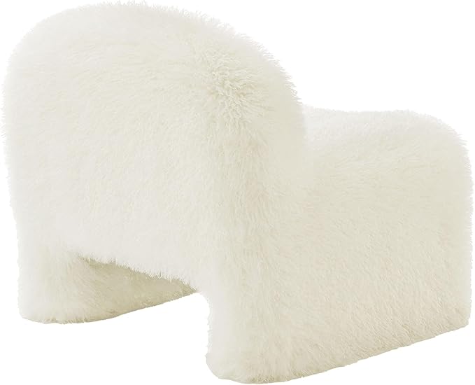 Modway Mina Faux Fur Accent Chair in White -Furry Slipper Lounge Chair for Bedroom Or Living Room