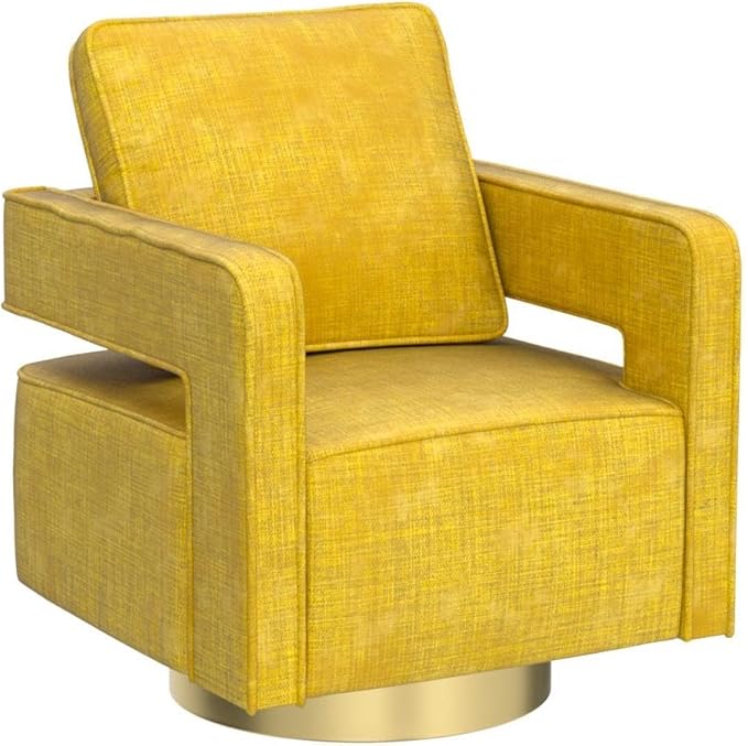 ODUWA Swivel Barrel ChairsModern Square Chenille Arm Chair with Gold Stainless Steel BaseUpholstered Comfy 360 Degree Swivel Single Club ChairLeisure Chair