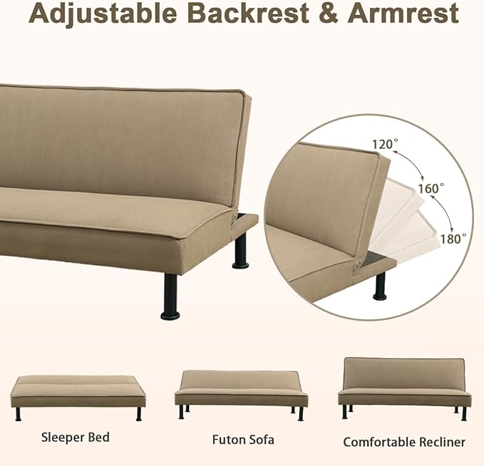 Convertible Futon Sofa Bed Modern Sleeper Couch Sofabed Reversible Recliner Sofa with 3 Adjustable Positions for Living Room Studio Apartment Office Small Space 64 x 33 x 32in.