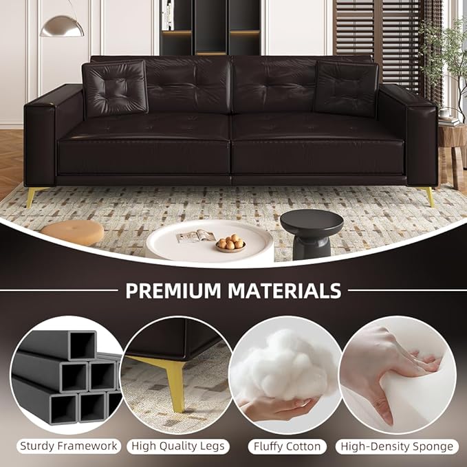 92 King Pull Out Sofa Bed PU Leather Convertible Sleeper Couch with Tufted Design Oversized 4-Seater Modern Mid Century Sectional Couch for Living Room Small Spaces Dark Brown
