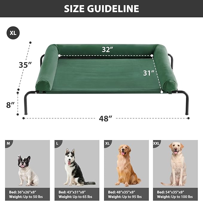 RRPETHOME Large Elevated Cooling Dog Bed Raised Dog Cot Beds for Large Dogs Elevated Outdoor Pet Bed Chew Proof Portable Cooling Pet Cot with Skid-Resistant Feet and Breathable Mesh
