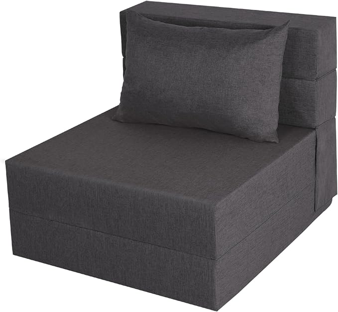Folding Sofa Bed Foldable Sleeper Chair with Washable Cover Convertible Futon Sofa Bed with Pillow Fold Out Couch for Living Room Dorm Guest Room Single Size Dark Grey