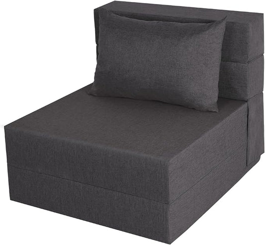 Folding Sofa Bed Foldable Sleeper Chair with Washable Cover Convertible Futon Sofa Bed with Pillow Fold Out Couch for Living Room Dorm Guest Room Single Size Dark Grey