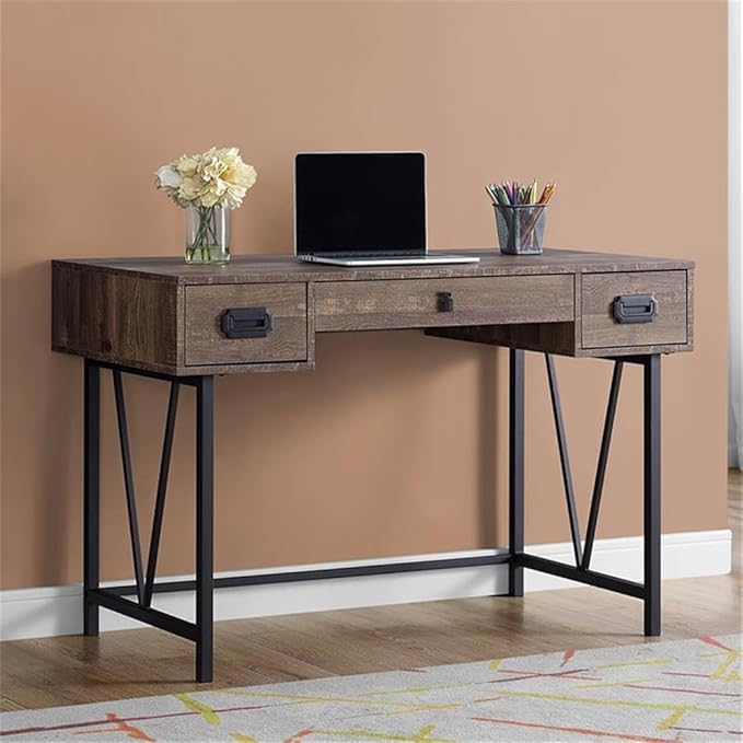 Monarch Specialties Computer Desk Home Office Laptop Storage Drawers 48 L Work Metal Brown