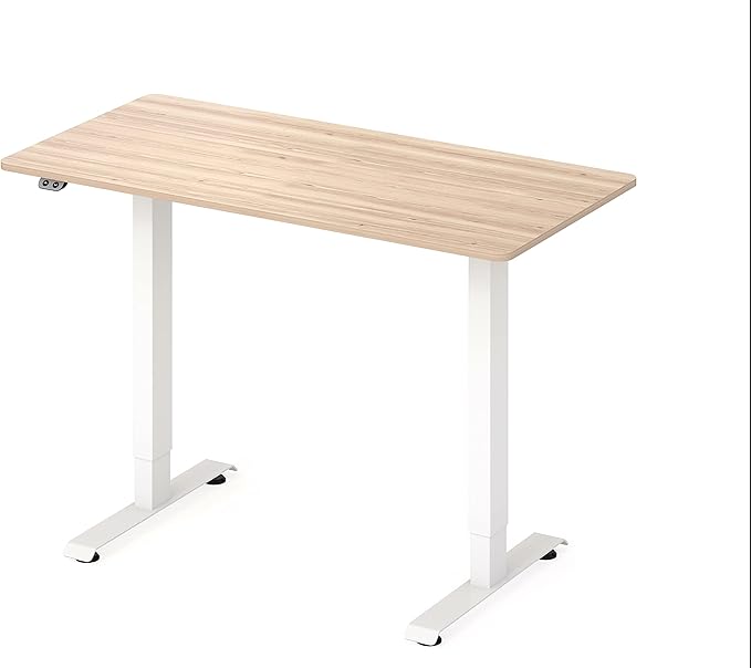 HOMES: Inside + Out Elmfort Modern Adjustable Height Metal 47 in. Standing Desk for Home Office Natural Brown and White