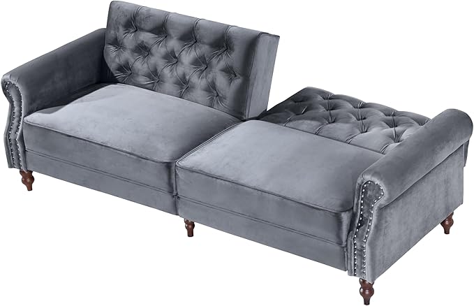 Legend Vansen 87.8 inchs Convertible Velvet Bed Sleeper Futon Sofas Grey