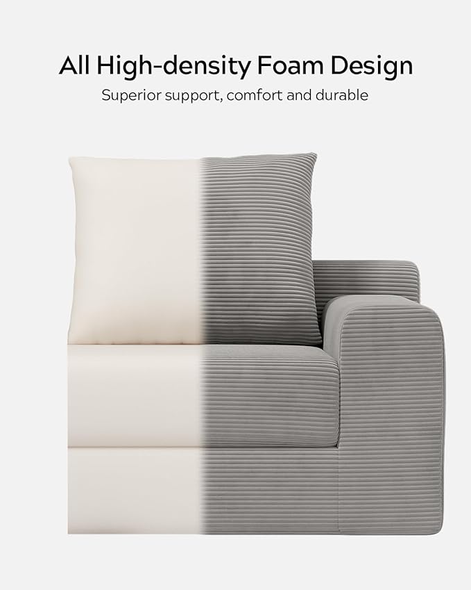 Modern Loveseat Sofa for Living Room 71 Cofy 3-Seater Couch Pull Out Sofa Bed with 2 Pillows Corduroy Boneless Convertible Couch for Small Space Apartment Grey