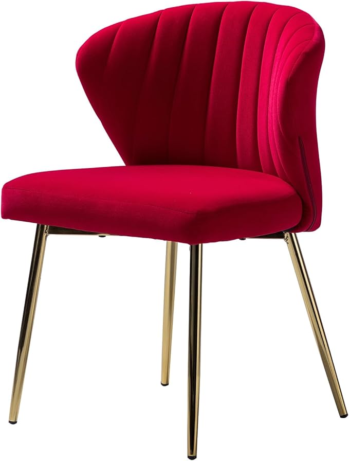 HULALA HOME Velvet Dining Chair Cute Armless Accent Chair Living Room Chair with Golden Legs Mid Century Modern Upholstered Side Chair for Kitchen Vanity RED