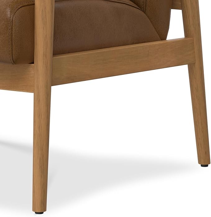SIMPLIHOME Paloma Accent Chair - 22 inch Wide Upholstered Genuine Leather Contemporary Arm Chair with Solid Wood Frame in Caramel Brown for Living Room or Bedroom Seating Fully Assembled