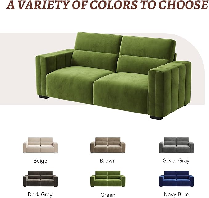 82 Inch Sofa with Extra Deep Seats Oversize Velvet Fabric 2 Seater Sofa for Living RoomModern Couch and Loveseat Comfy Armrests and Seats and Backrests Easy Installation Green
