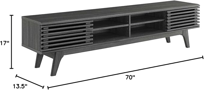 Modway Render Mid-Century Modern Low Profile 70 Inch Media Console TV Stand in Charcoal 70