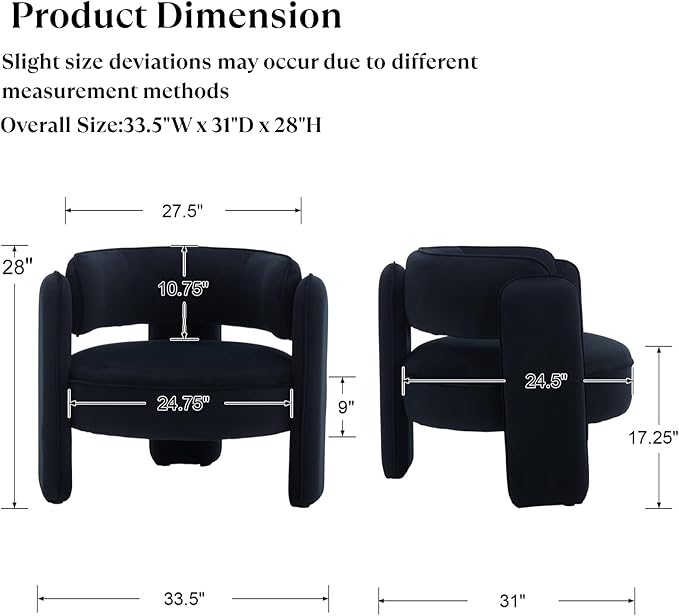 Modern Accent Chair Low Seat Round Upholstered Lounger Chair with Barrel Back Solid Wood Legs Mid Century Velvet Comfy Armchair Cozy Side Chair for Living Room Bedroom Black